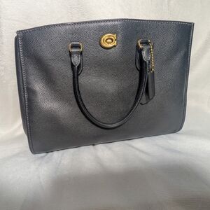 Coach Willow Tote 24 Black Pebble Leather Satchel Bag Gold Hardware CE730